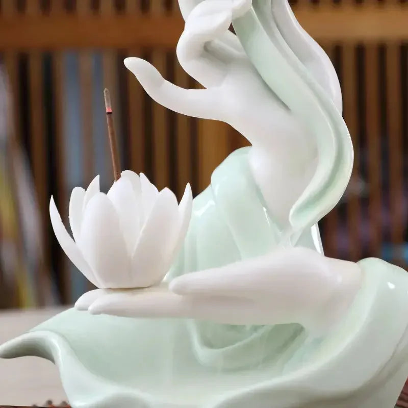 Ceramic Backflow Incense Stove Zen Buddha Hand Creative Home Agave Incense Incense Stove Incense Plate Accessories - Confia