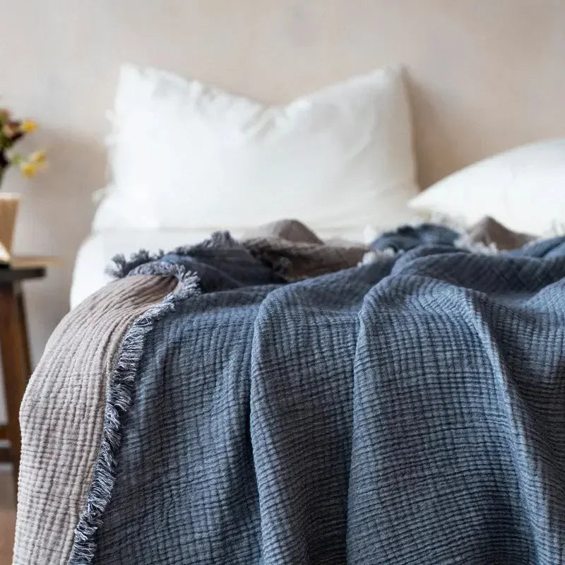 Maillard Cotton Blankets Four Layers Of Gauze Sofa Cover Blanket With Tassel AB Side - Confia - reusablefoodstoragebags confia