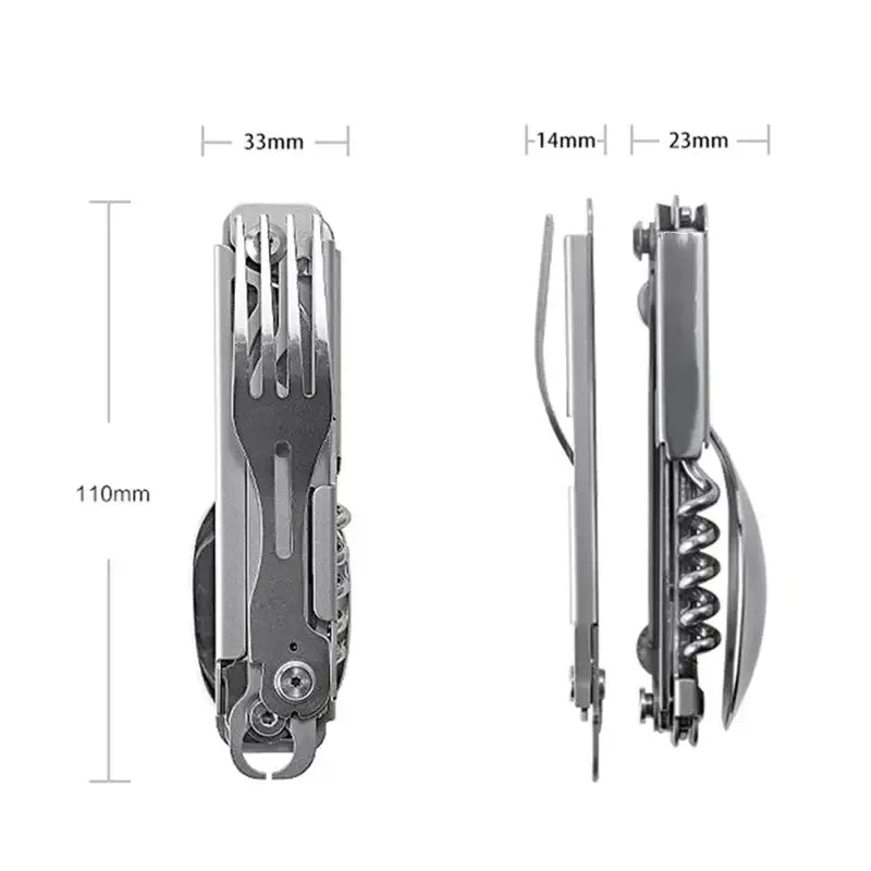 Outdoor Tableware Multi-function Portable Folding Spoon, Fork, Knife, Cork Opener and Bottle Can Opener for Travel Foldable Cutlery Camping Equipment - Confia