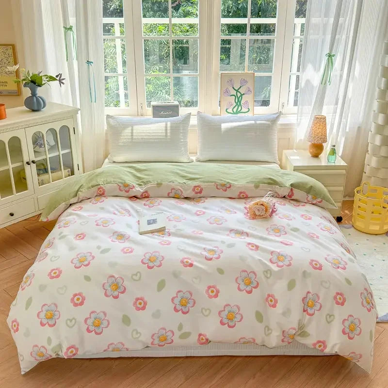 Floral Printed Duvet Cover 1Piece - 100% Cotton Luxury Bedding - Confia - reusablefoodstoragebags confia