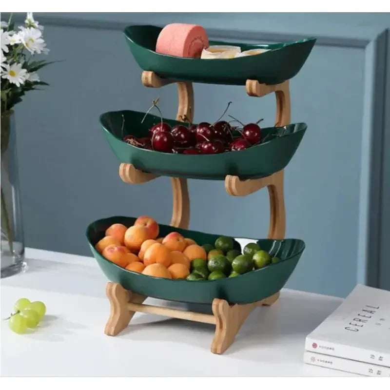 Ceramic Living Room Home Three-layer Fruit Plate Candy Dish Creative Modern Dried Basket Snack Snack Trinket Dish - Confia