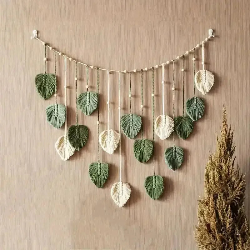 Boho Home Decoration, Macrame Tapestry Macrame Leaf Feather Wall Hanging Decor for Living Room Bedroom, Boho Wall Art Home Decor - Confia
