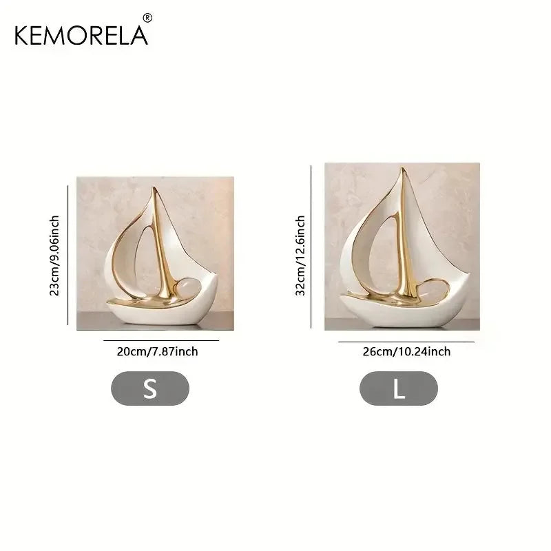 Ceramics Luxury Sailboat Sculpture Post-modern Living Room Ornaments Office Desk Accessories Decorative Boat Figurines Craft - Confia