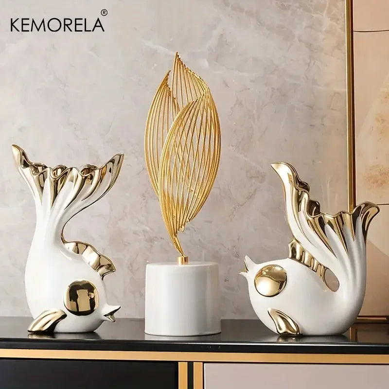 Ceramics Statue Exquisite Home Decor Modern Abstract Art Statue Ornaments Sculpture Decoration for Living Room Table Centerpiece - Confia