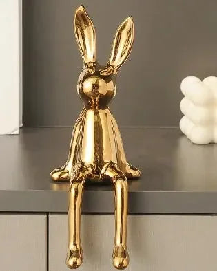 Rabbit decorations sculptures ornaments creative art fashion ceramic materials electroplating technology bedroom living room foyer - Confia