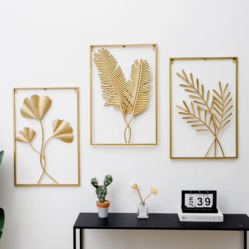 Metal Leaf Iron Wall Hanging Decor Palm Maple Leaves Plant Ginkgo Nordic Wall Pendant Mural Living Room Bedroom Home Decoration