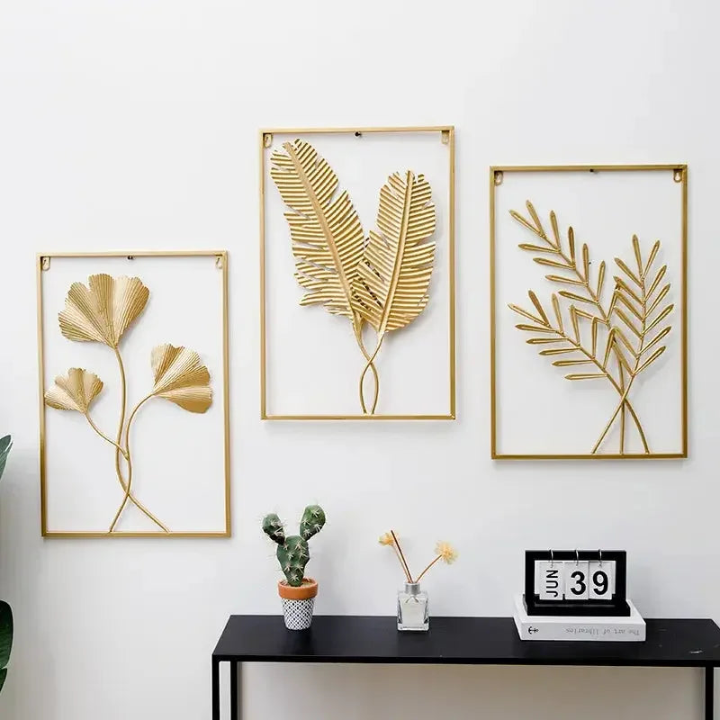 Metal Leaf Iron Wall Hanging Decor Palm Maple Leaves Plant Ginkgo Nordic Wall Pendant Mural Living Room Bedroom Home Decoration - Confia