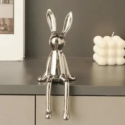 Rabbit decorations sculptures ornaments creative art fashion ceramic materials electroplating technology bedroom living room foyer - Confia