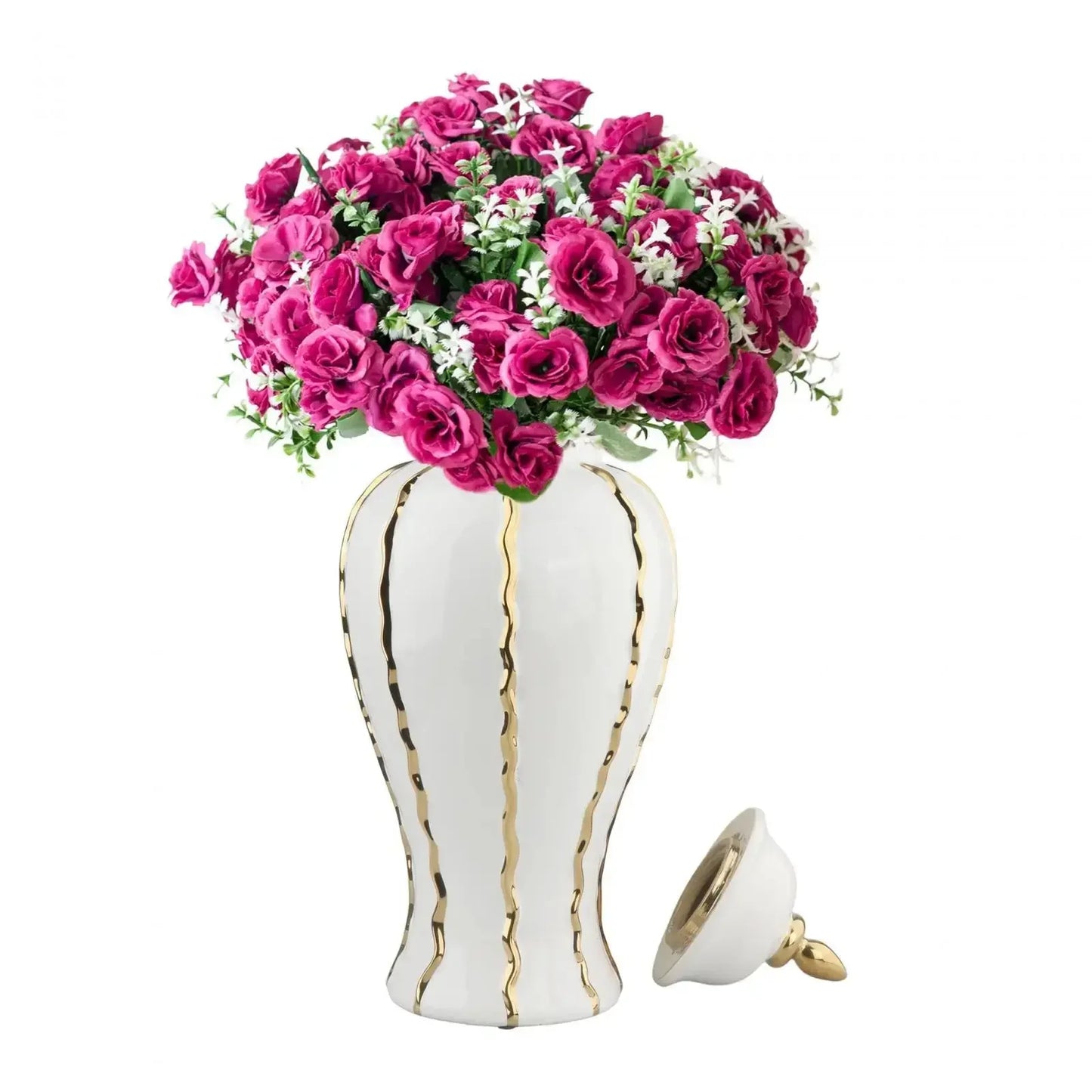 Ceramic Ginger Jar Ceramic Flower Vase Chinese with Lid Table Centerpiece Handmade Flower Vase Storage Jar for Desktop Shelf - Confia