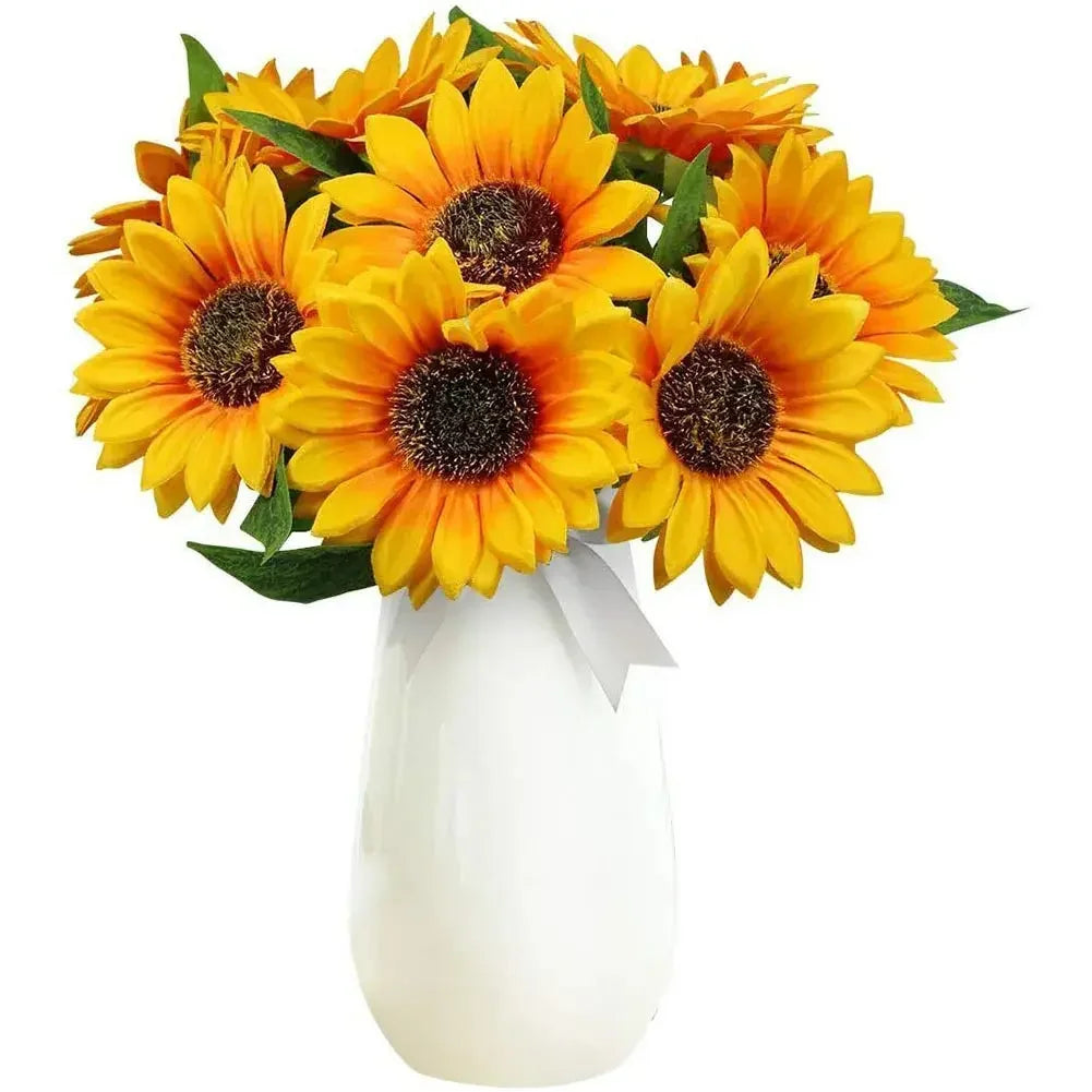 1 Bunch 7 Heads Artificial Sunflowers 29cm Shrubs Fake Flower Bouquet For Garden Bookstore Wedding Cafe Store Party Decor - Confia