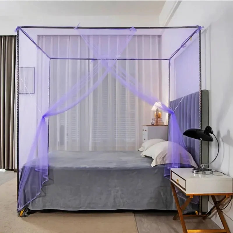 Mosquito Net Canopy White Four Corner Post Portable Square Prevent Insect Control Mosquito Net Bedroom Sleeping Mosquito Net - Confia - reusablefoodstoragebags confia