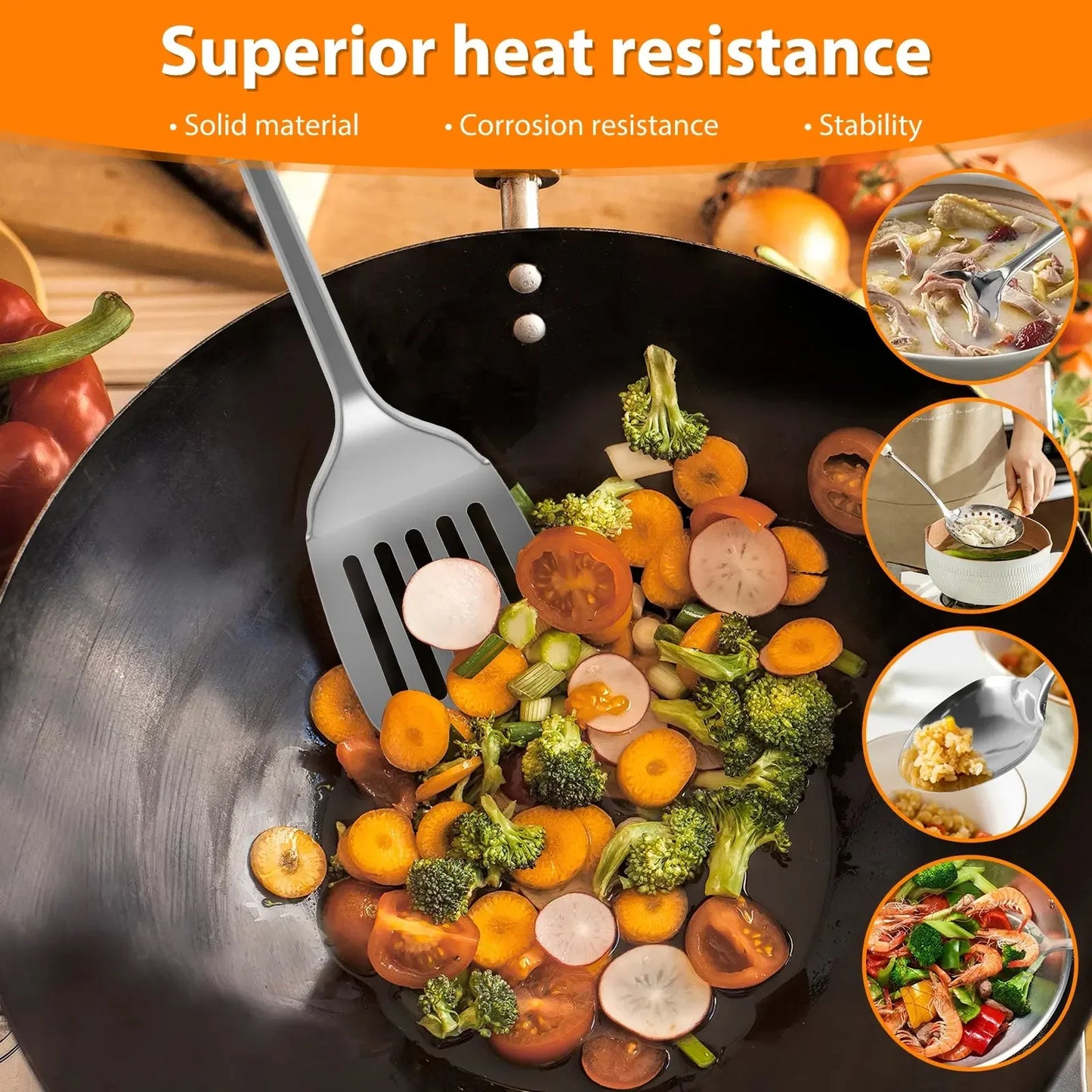5Pcs Kitchen Cooking Utensils Set Stainless Steel Spoons Spatula with Ergonomic Handle Heavy-Duty Washable Spoons Utensils - Confia