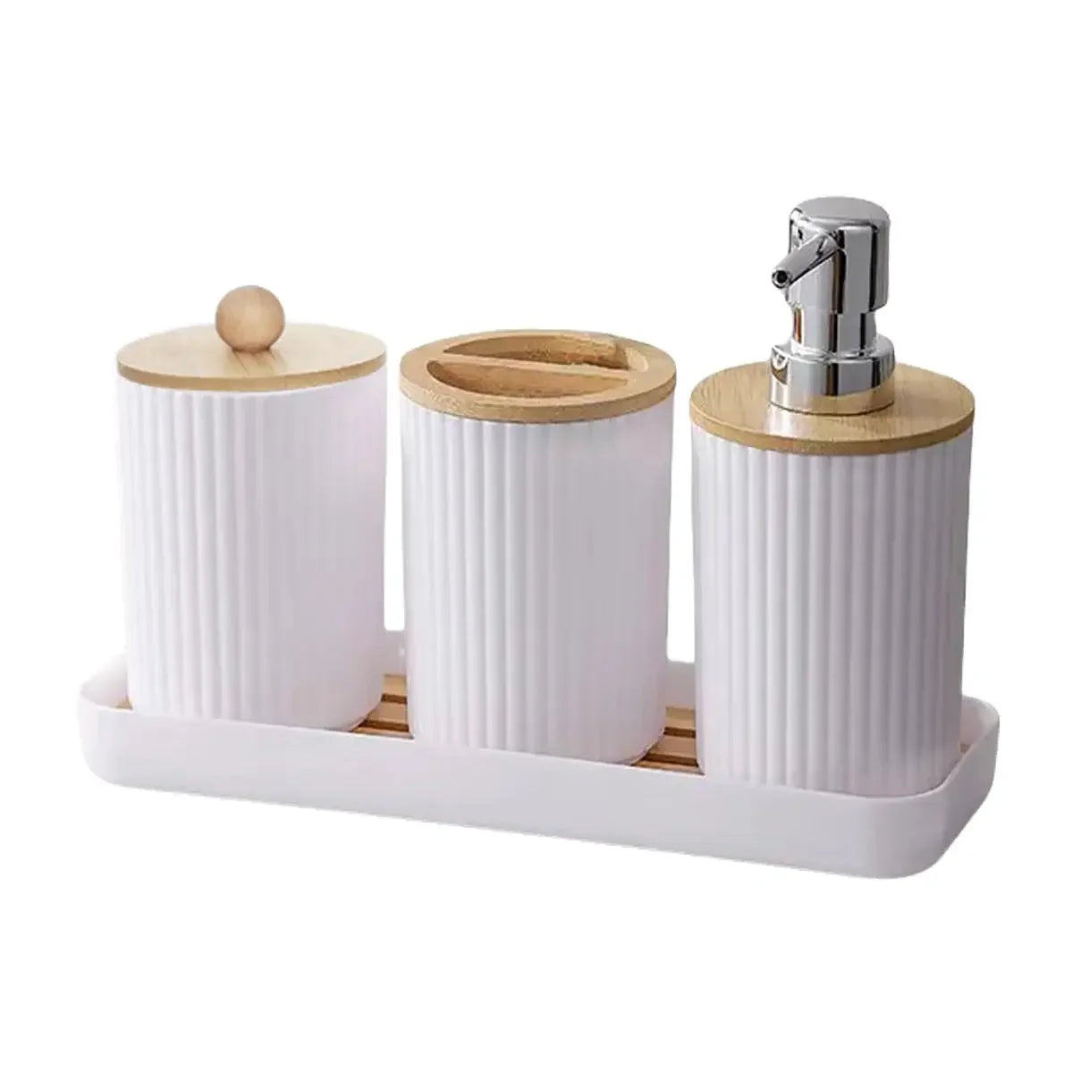 3-Piece Soap Dispenser Set for Bathroom – Soap Dispenser for Wash Basin, Toothbrush Holder, Vanity Tray & Countertop Organizer for Modern Bathroom Décor & Sink Storage - Confia - reusablefoodstoragebags confia