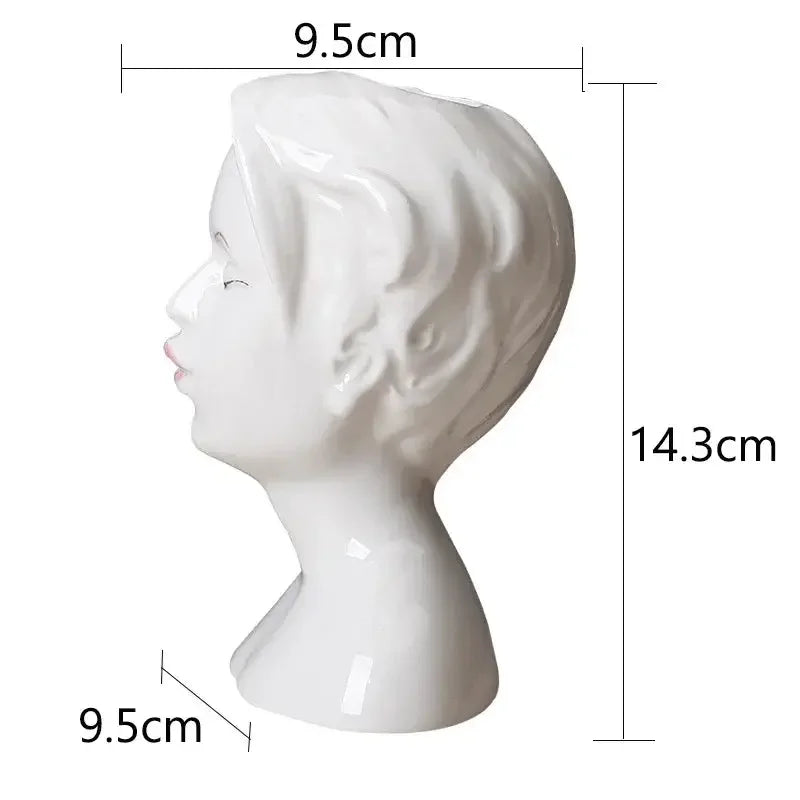 Ceramic Head Face Vase Small Lovers Kiss Statue Flower Pot White Black Modern Planter for Home Table Decoration Floral Art Gifts - Confia