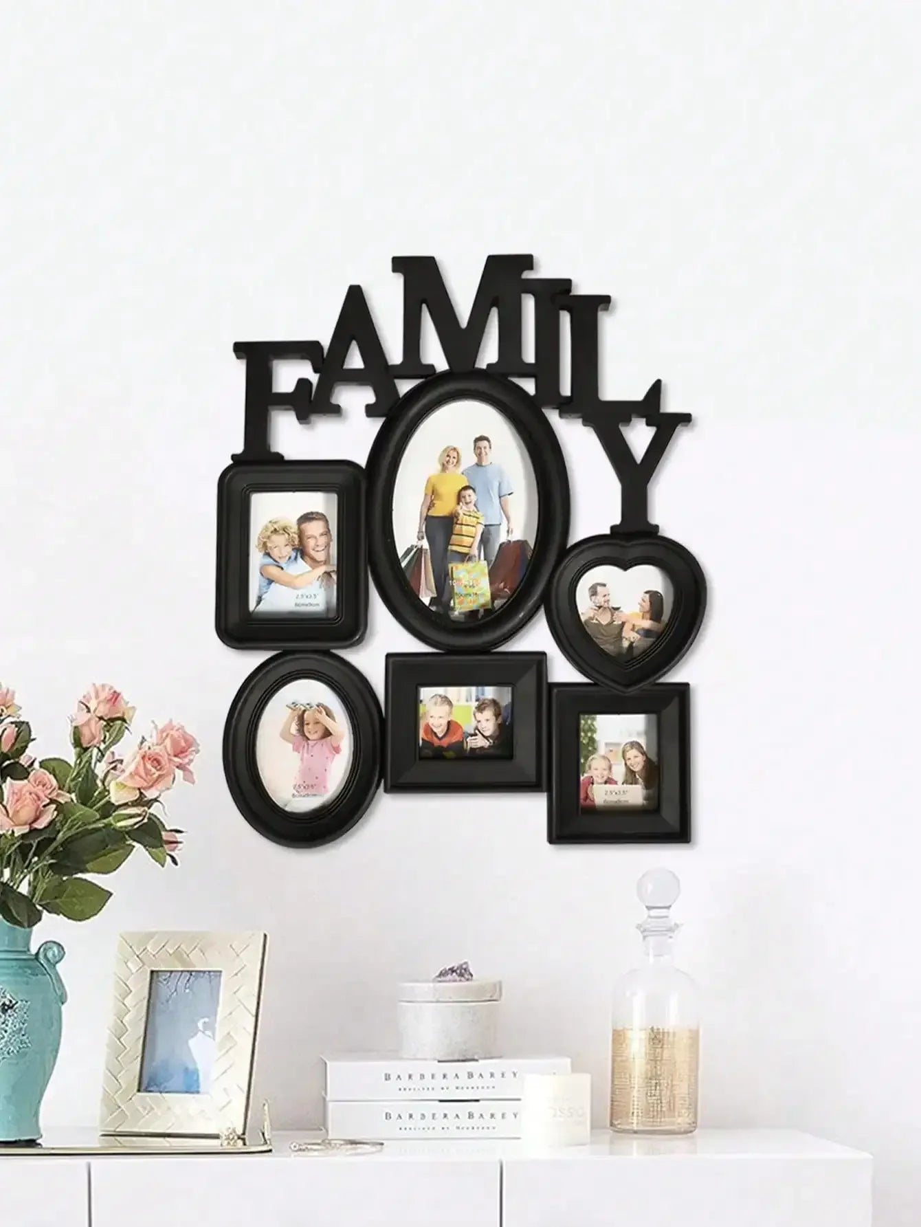 1pc Family Photo Frame Combination Wall Hanging Photo Wall, Wooden Multiple Images Collage Photo Frame For Wall Decor - Confia