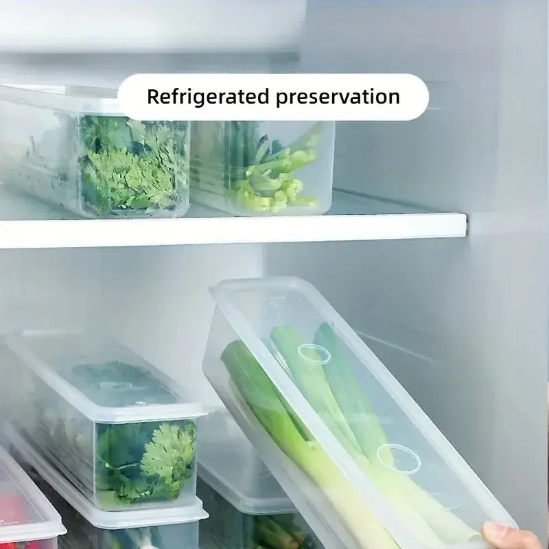 4 Pcs Long Rectangular Food Storage Containers, Plastic Reusable Refrigerator Organizer Boxes Kitchen Accessories - Confia - reusablefoodstoragebags confia