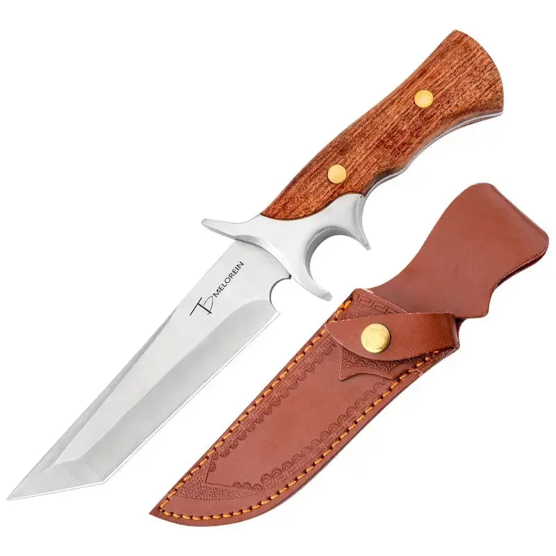 Sharp and durable knife - high carbon stainless steel blade and wooden handle - versatile knife for hunting, camping, fishing - Confia