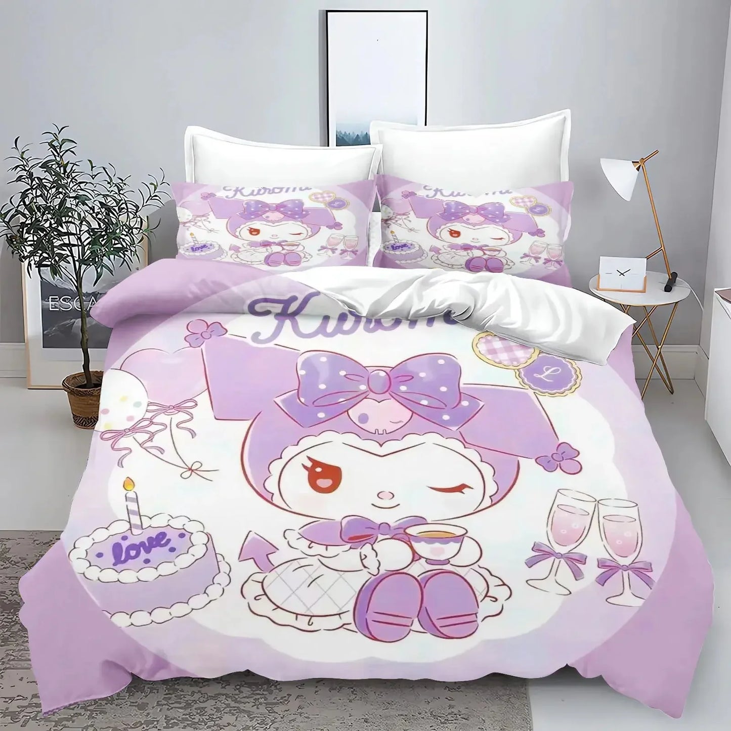 Cute Kuromi Comforter Bedding Sets Quilt Bed Cover Duvet Cover Pillow Case 2-3 Pieces Sets Kids Bedroom Decor - Confia - reusablefoodstoragebags confia