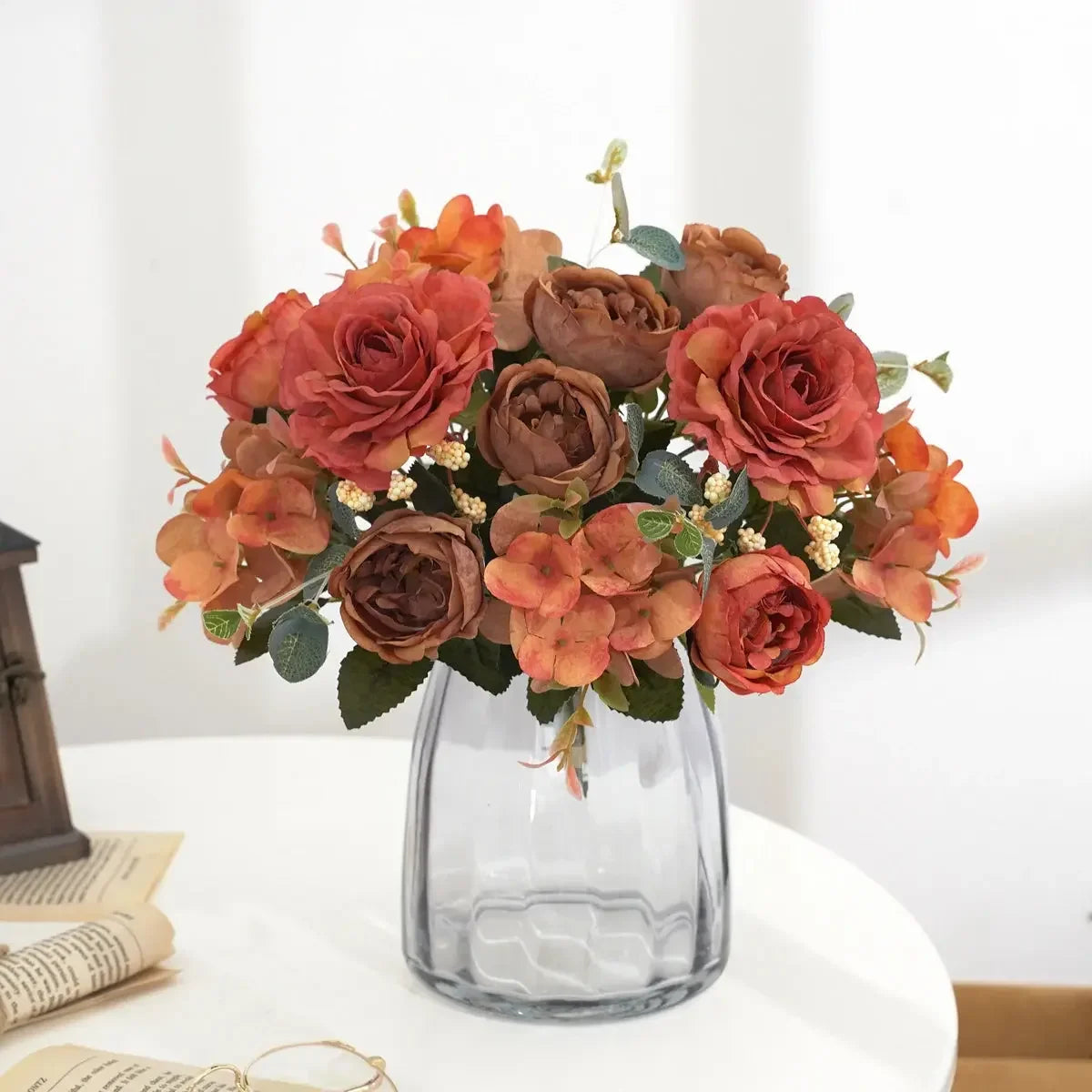 Artificial Flowers with Hydrangea Silk Fake Flowers 1 Bouquets for Home Wedding Decoration Table Centerpiece, Faux Peonies Flow - Confia
