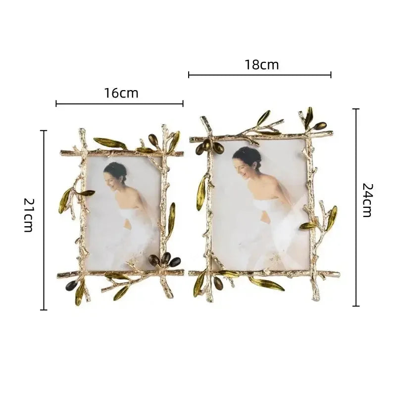 Metal Picture Frame Golden Olive Olive Branch Border Photo Frame Photo Display Background Wall Decoration Accessories - Confia
