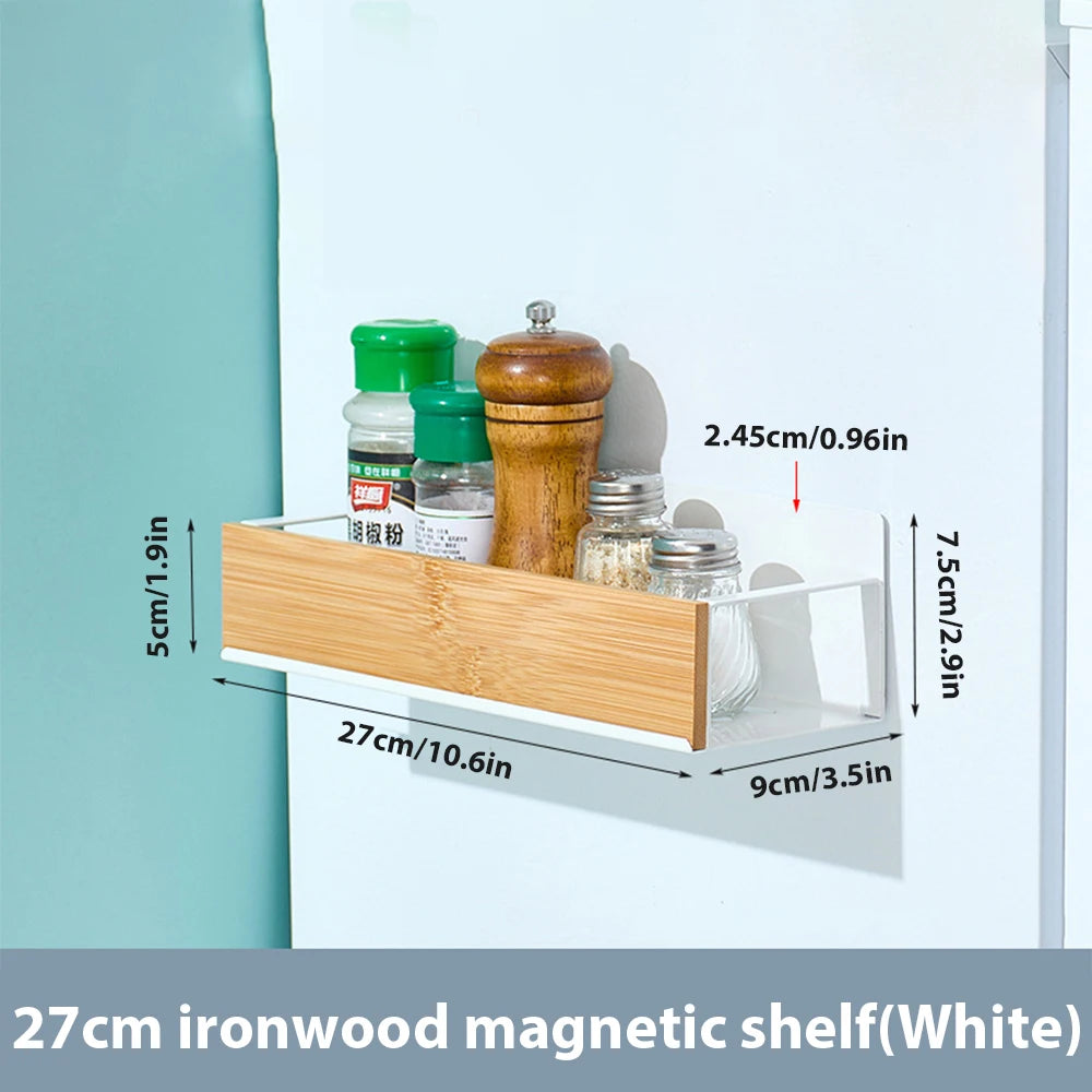 4 Pack Magnetic Spice Storage Rack Organizer for Refrigerator and Oven, Wood Fridge Organizers and Storage