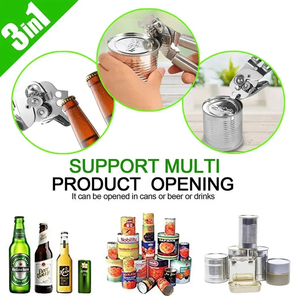 Multipurpose Manual Can Opener and Bottle Opener, Tin Cutter with Smooth Edge Comfortable & Anti Slip Hand Grip - Confia