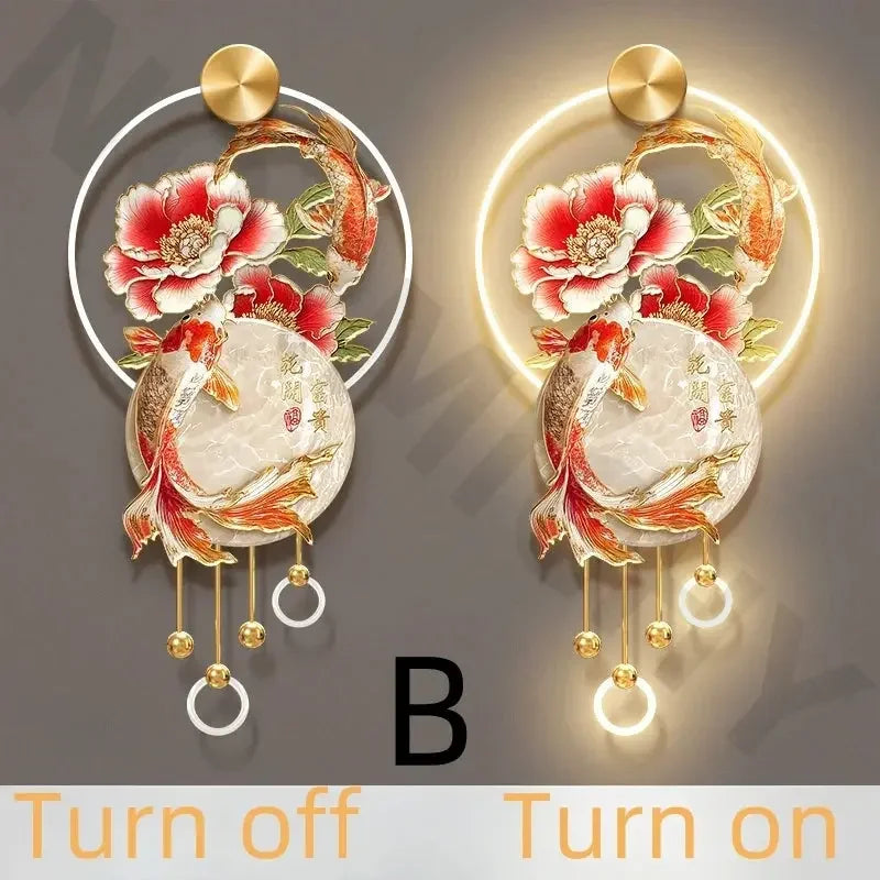 Flowers Bloom A Living Room Bedroom Study Decoration Painting Koi Fish Corridor Hanging Painting New Chinese Style Mural Lights - Confia