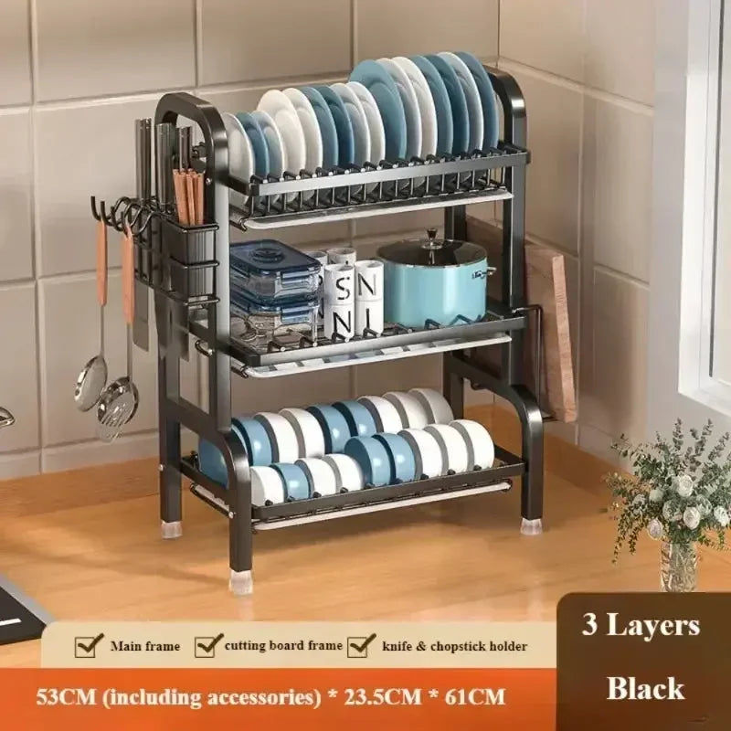 Simple Trending Dish Rack for Kitchen Counter, large Capacity Dish Rack with Utensil Holder, Cutting Board Holder, Drain Board Tray for Kitchen Counter Storage - Confia - reusablefoodstoragebags confia