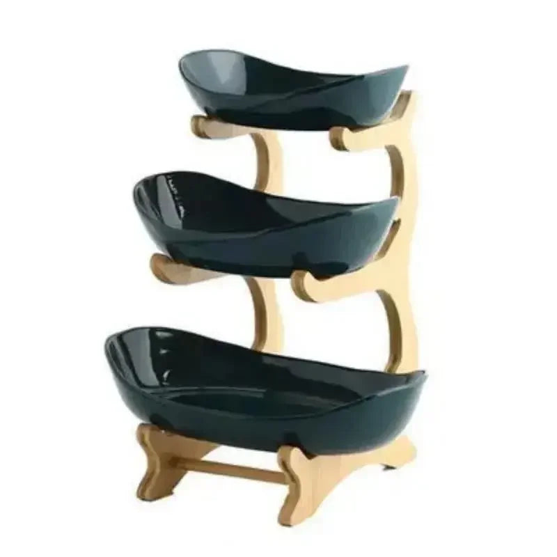Ceramic Living Room Home Three-layer Fruit Plate Candy Dish Creative Modern Dried Basket Snack Snack Trinket Dish - Confia