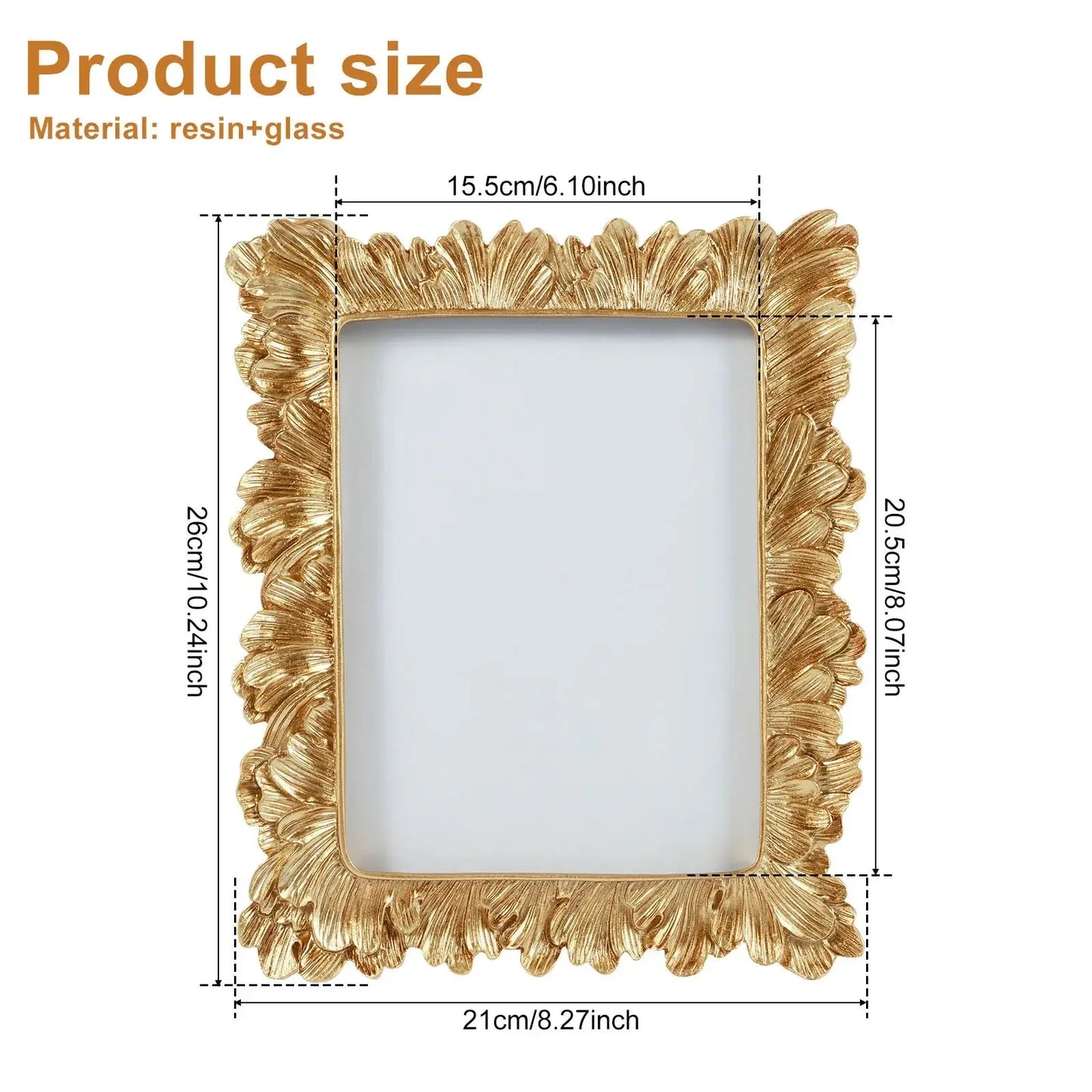 Picture Frame Antique Leaf Embossment Photo Frame with Protection Glass Vintage Decorative Frames Perfect for Home Decor, Unique Gift Idea, Durable, Birthday, Wedding, Return Gift - Confia
