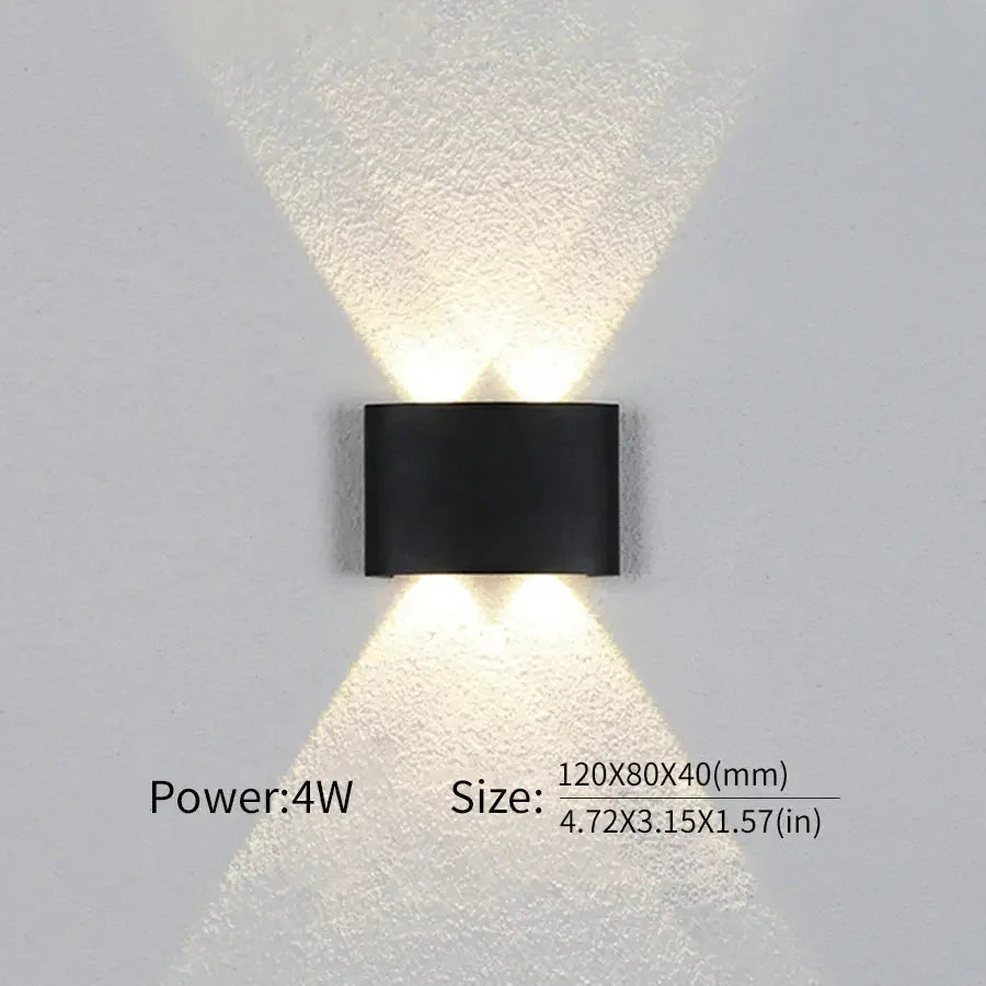16 Watts Wall Lights 8 Ray Oval Up-Down LED Outdoor Waterproof IP65 Exterior Wall Step Light Fixture Waterproof Lamp (Warm White, Black Body) 16 Watts (8 Way) - Confia