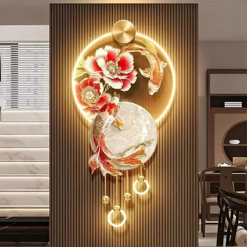 Flowers Bloom A Living Room Bedroom Study Decoration Painting Koi Fish Corridor Hanging Painting New Chinese Style Mural Lights - Confia