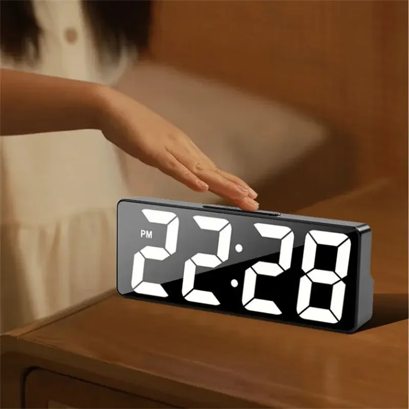 Latest Digital Clock LED Alarm Clock Bedroom Electronic Desktop Clock With Temperature Display Adjustable Brightness 12/24 Hours - Confia