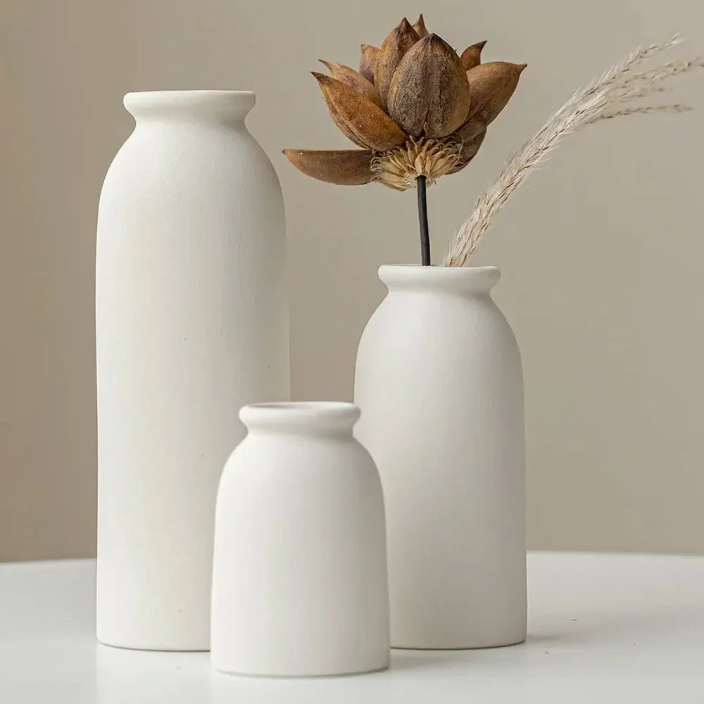 Ceramic Vase,Small Vases for Decor, Set 3 Modern Boho Vases for Flower Pampas, Fit for Living Room Desk Shelf Decor - Confia