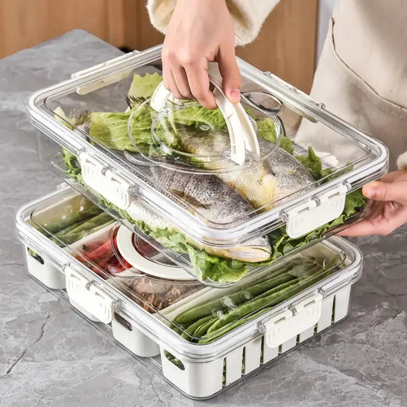 Refrigerator Storage Container with Lid - Multifunctional Serving Veggie Tray - Confia - reusablefoodstoragebags confia