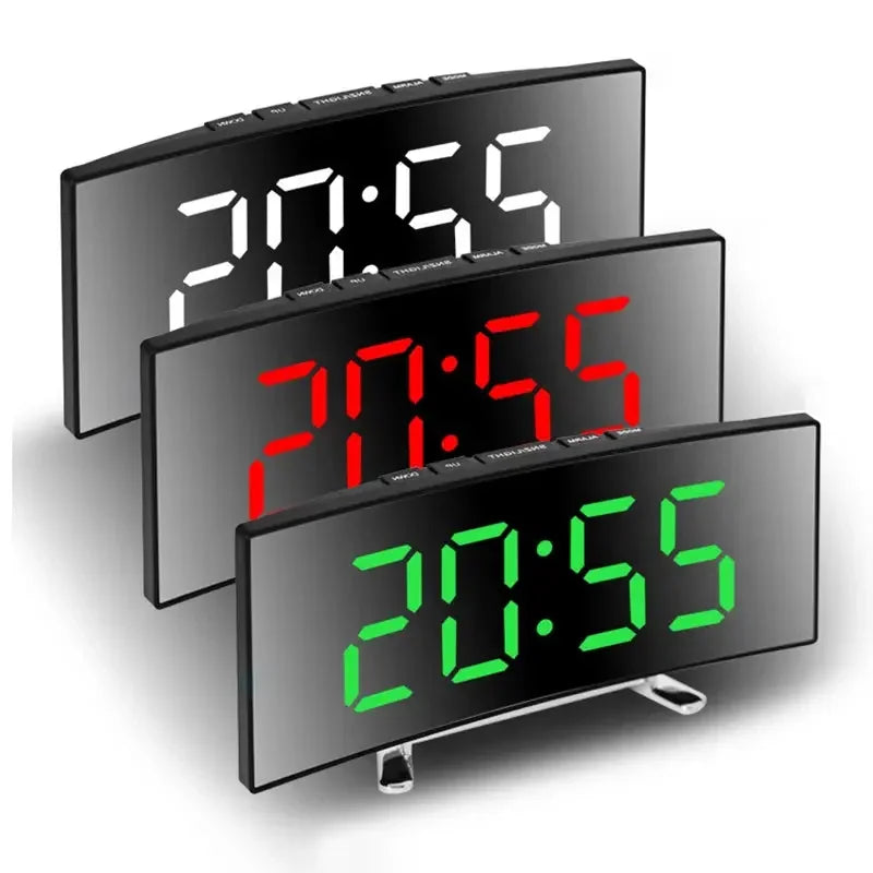 Alarm Clock Digital LED with Modern Curved Design, USB power supply, Bedside Clock with Temperature and Humidity Display ideal for Bedrooms, Kids - Confia