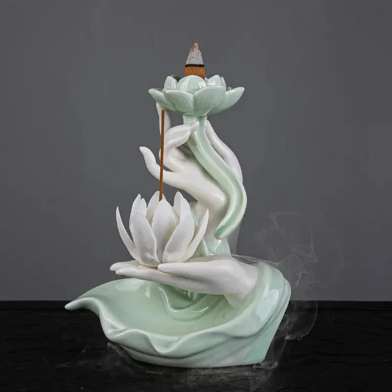 Ceramic Backflow Incense Stove Zen Buddha Hand Creative Home Agave Incense Incense Stove Incense Plate Accessories - Confia