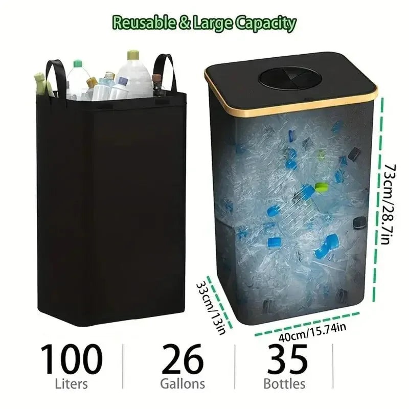 Kitchen Recycling Bin & Storage Bags, Kitchen Recycle Bin,100L Large Capacity Bottle Recycle Bin With Removable Tote Bags, - Confia - reusablefoodstoragebags confia
