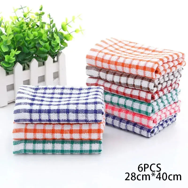 6PCS 28*40cm Cotton Kitchen Towel Absorbent Clean Dish Towels Kitchen Cleaning Cotton Checkered Pattern, Multi-Color - Confia - reusablefoodstoragebags confia