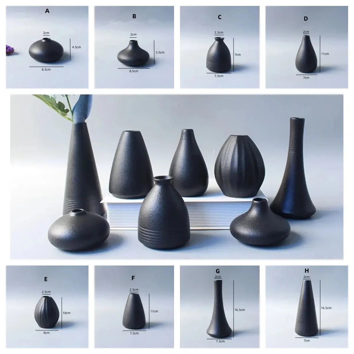 Handcrafted Black Ceramic Vase - Modern Minimalist Decor for Living Room, Bedroom, Bookshelf | Perfect for Weddings & Gifts - Confia