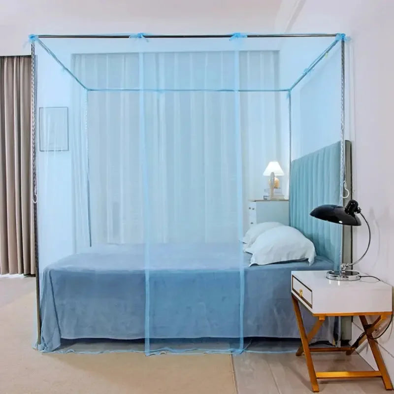 Mosquito Net Canopy White Four Corner Post Portable Square Prevent Insect Control Mosquito Net Bedroom Sleeping Mosquito Net - Confia - reusablefoodstoragebags confia