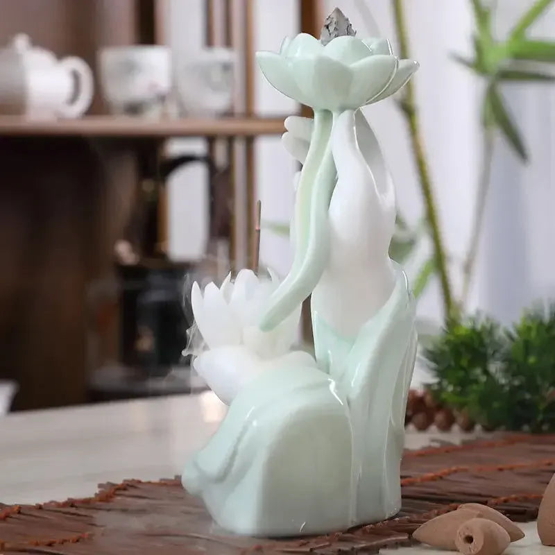 Ceramic Backflow Incense Stove Zen Buddha Hand Creative Home Agave Incense Incense Stove Incense Plate Accessories - Confia