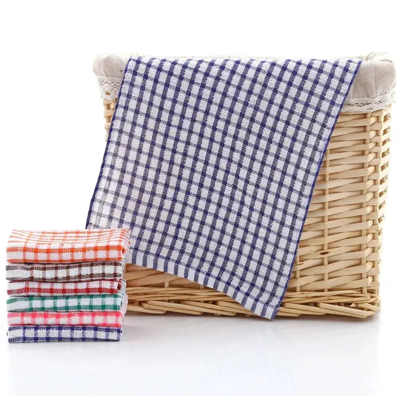 6PCS 28*40cm Cotton Kitchen Towel Absorbent Clean Dish Towels Kitchen Cleaning Cotton Checkered Pattern, Multi-Color - Confia - reusablefoodstoragebags confia