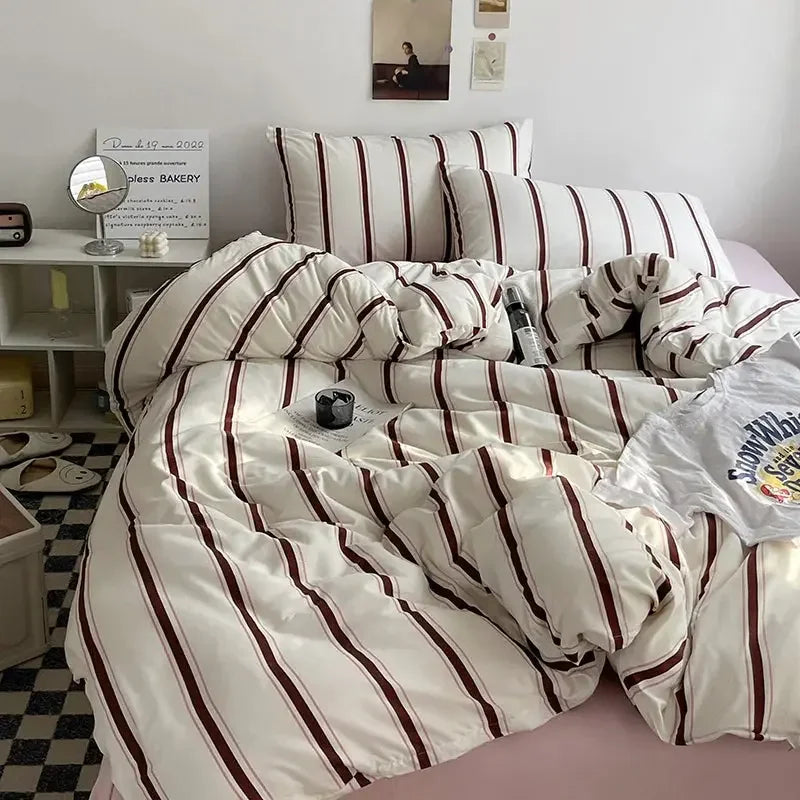 Microfiber Solid Satin Stripe Cotton AC Comforter Set King Size Double Bed with 1 Flat Bedsheet Linen Duvet Cover Set - Confia - reusablefoodstoragebags confia