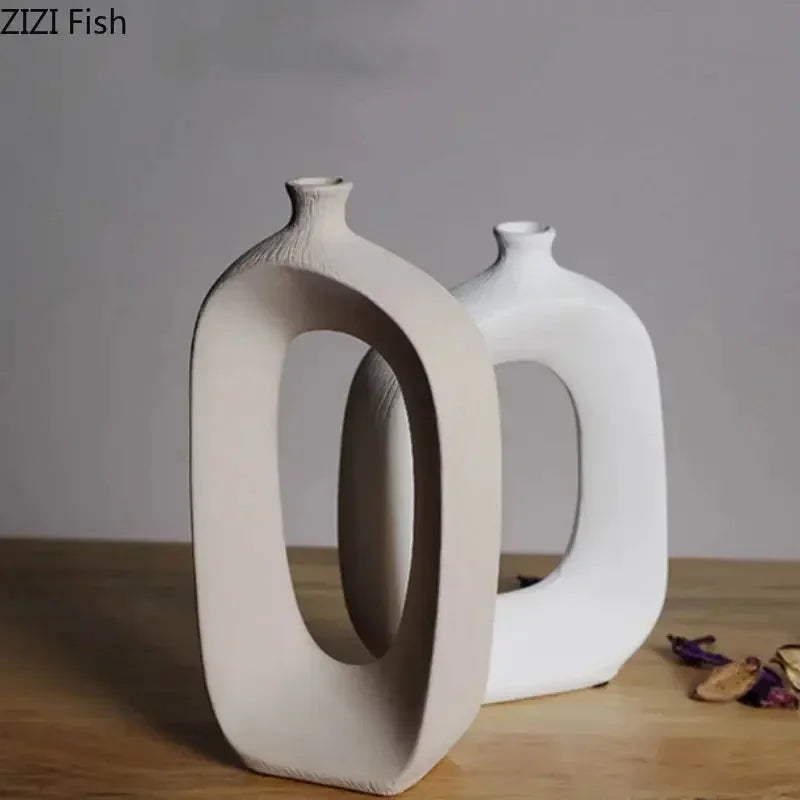 Ceramic Small Mouth Vase Flower Arrangement Dried Flower Vase Decorative Vases Ornament Decoration Crafts Home Accessories Vases - Confia