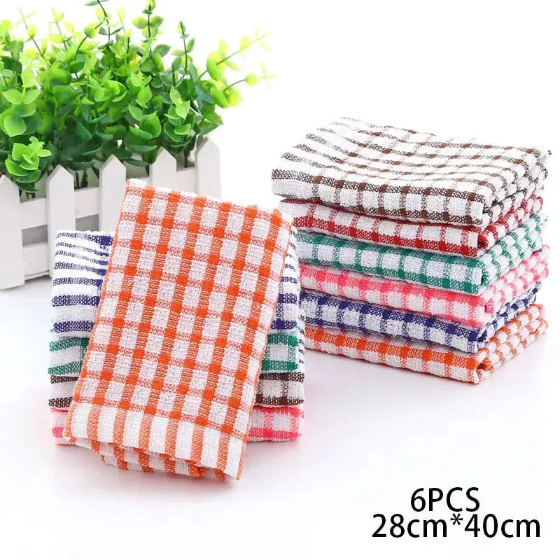 6PCS 28*40cm Cotton Kitchen Towel Absorbent Clean Dish Towels Kitchen Cleaning Cotton Checkered Pattern, Multi-Color - Confia - reusablefoodstoragebags confia