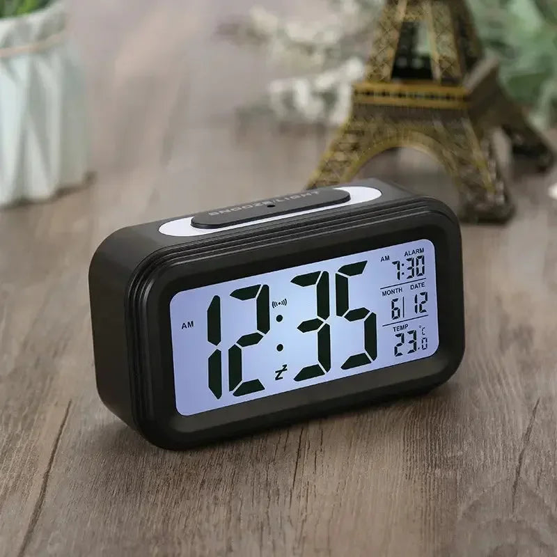 Digital Alarm Clock with Automatic Sensor, Date and Temperature Display, Table Clock for Students, Home, Office, Corporate Use - Confia
