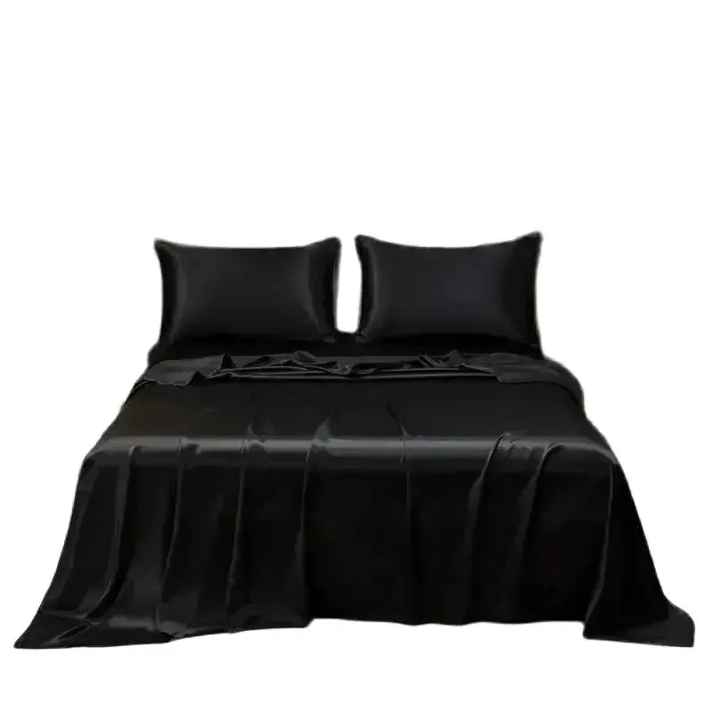 Satin Bed Sheet Sets for Summer Silky Smooth Top Sheet with Pillowcase Single/Queen/King Ice Cooling Flat Bed Sheet Sets - Confia - reusablefoodstoragebags confia