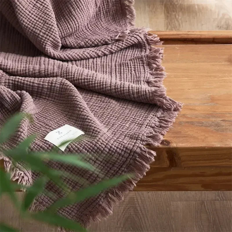 Maillard Cotton Blankets Four Layers Of Gauze Sofa Cover Blanket With Tassel AB Side - Confia - reusablefoodstoragebags confia