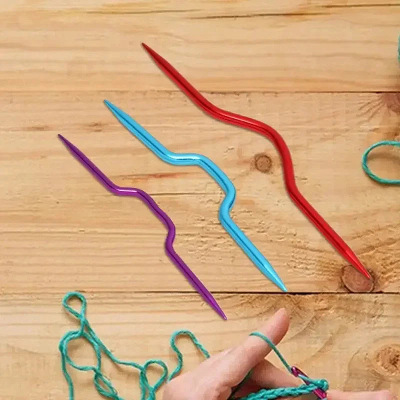 Knitting Needles For Sweaters Bent Metal Knitting Needles 3PCS Plastic Mixed Color Safety Pin Cable Knitting Bent Weaving Needle Hooks - Confia